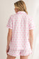 Pink Bowknot Print Shirt and Ruffle Hem Shorts Pajama Set