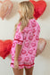 Pink Sweet Heart Cake Print Contrast Ruffle Trim Valentines 2pcs Pajama Set