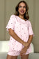 Light Pink Valentine Heart Shape Print Ribbed Knit Short Lounge Set