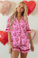 Pink Sweet Heart Cake Print Contrast Ruffle Trim Valentines 2pcs Pajama Set
